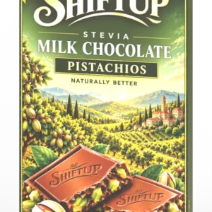SHIFT UP chocolate pistachios — 3D package using approved print artwork