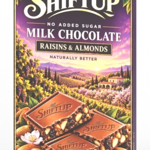 SHIFT UP chocolate raisins almonds — 3D package using approved print artwork