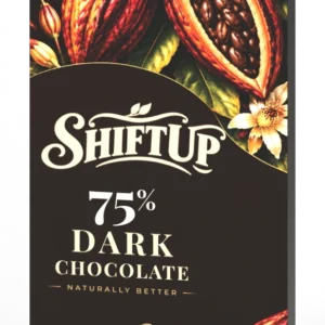 SHIFT UP chocolate dark 75 — 3D packaging mockup using approved print artwork